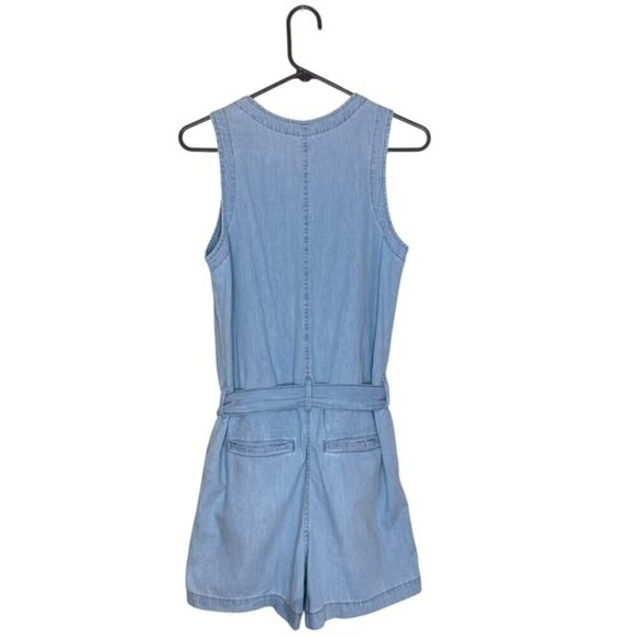 GAP Sleeveless V-Neck Button-Front Cotton Denim Tie Waist Romper - Size 2 - Picture 3 of 8